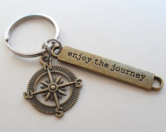 Bronze Enjoy the Journey Compass Keychain, Graduation Gift, Gift for Graduation, 2026 Graduate Gift, Class of 2026 Gift, Going Away Gift