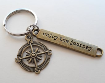 Bronze Enjoy the Journey Compass Keychain, Graduation Gift, Gift for Graduation, 2024 Graduate Gift, Class of 2024 Gift, Going Away Gift