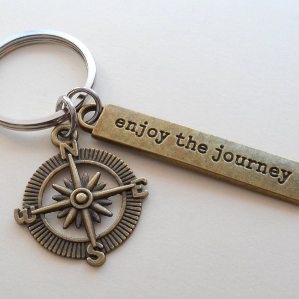 Bronze Enjoy the Journey Compass Keychain, Graduation Gift, Gift for Graduation, 2024 Graduate Gift, Class of 2024 Gift, Going Away Gift