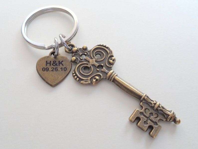 Bronze Key & Lock Keychain Set Couples Keychains 8th Year | Etsy