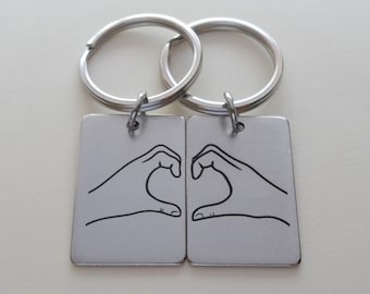 Hands in Heart Shape Keychains, Couples Keychain, Best Friend Keychain Gift, Anniversary Gift, Mother Daughter, Optional Custom Text on Back