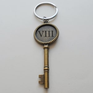 Bronze Key Charm Keychain Engraved with Custom Text or Tally Marks, Couples 8 Year or 19 Year Anniversary Gift