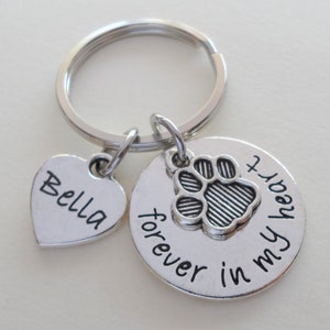 Paw Print Keychain with Custom Engraved Heart, Remembrance Keychain Gift, Dog Keychain, Forever in My Heart Pet Memorial Keychain Customized