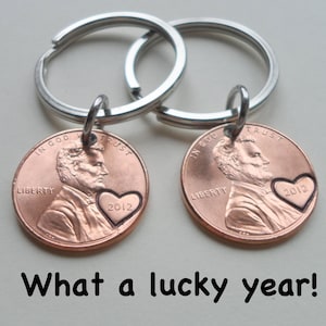 2 Penny Keychains, Anniversary Gift, Husband Wife Key Chain, Boyfriend Girlfriend Gift, Personalized, Customized Couples Keychains, 7 Year