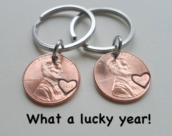 2 Penny Keychains, Anniversary Gift, Husband Wife Key Chain, Boyfriend Girlfriend Gift, Personalized, Customized Couples Keychains, 7 Year