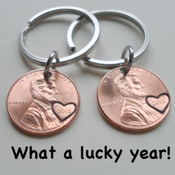 2 Penny Keychains Personalized, Couples Anniversary, Husband, Wife, Boyfriend, Girlfriend Key Chains, Customized 7 Year or Other Year Gift