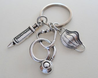 Medical Staff Appreciation Gift Keychain, Stethoscope, Syringe, & Mask Charm Keychain, Employee Gift, Team Thank You Gift, Nurse RN Gift