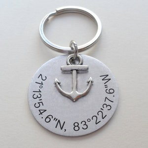 Compass Keychain with Engraved Custom Aluminum Disc Latitude Longitude Gift for Boyfriend Coordinates Keychain Gift Couples Gift GPS
