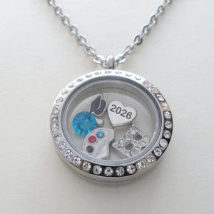 Graduation Floating Charm Locket Necklace, Class of 2026 Necklace, Graduate Gift Necklace, Going Away, Graduation