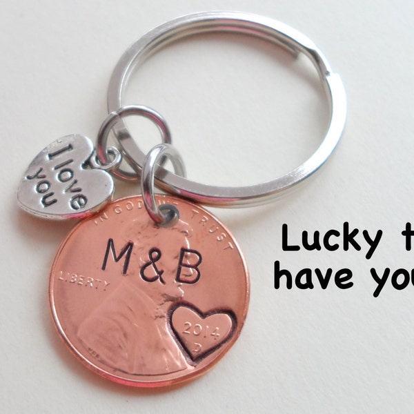 I Love you Penny Keychain, Couples Keychain, Lucky Penny, Anniversary Gift, Husband Wife Key Chain, Boyfriend Girlfriend Gift, Customized