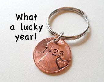 Anniversary Penny Keychain, Personalized Keychain, Lucky Penny Keychain, Date Key Chain, Husband Gift, Couples Keychain, Boyfriend Gift