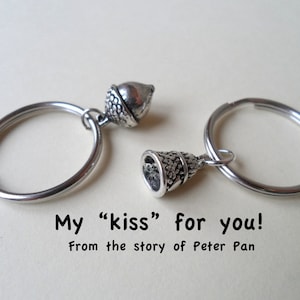 Acorn Keychain or Thimble Keychain, Couples Keychain Gift, Husband and Wife Gift, Girlfriend Boyfriend Gift, Peter Pan&#39;s Kiss, Best Friends