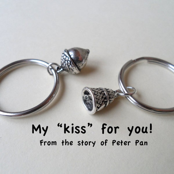 Acorn Keychain or Thimble Keychain, Couples Keychain Gift, Husband and Wife Gift, Girlfriend Boyfriend Gift, Peter Pan's Kiss, Best Friends