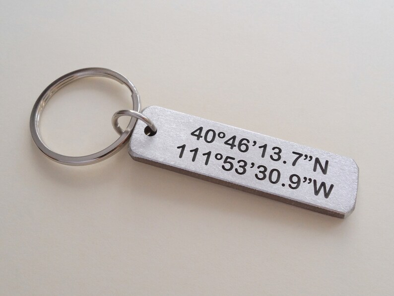 GPS Keychain Personalized Keychain Husband Gift Location Keychain Coordinates Keychain Latitude Longitude Keychain Couples Keychain