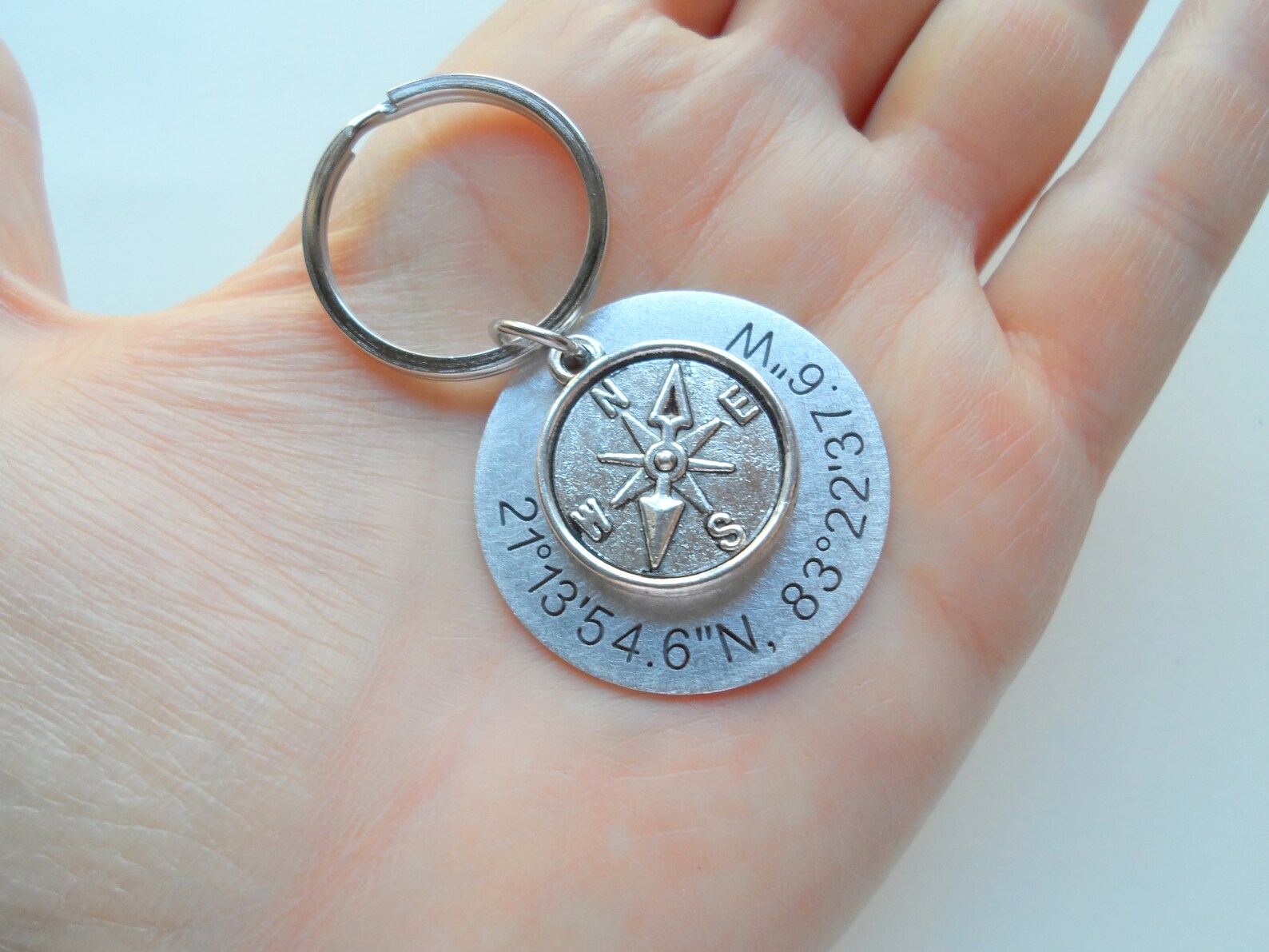 Compass Keychain with Engraved Custom Aluminum Disc Gift for Etsy