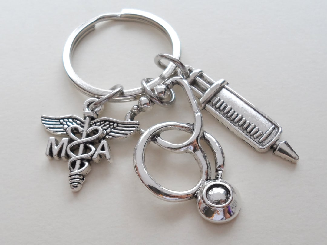 Medical Assistant Appreciation Gift Keychain, MA Charm, Stethoscope