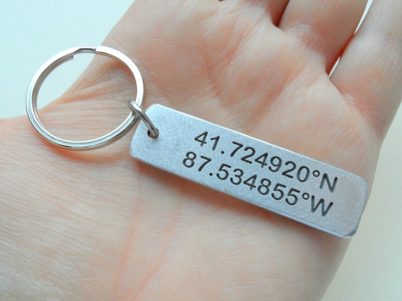 GPS Keychain Personalized Keychain Husband Gift Location Keychain Coordinates Keychain Latitude Longitude Keychain Couples Keychain
