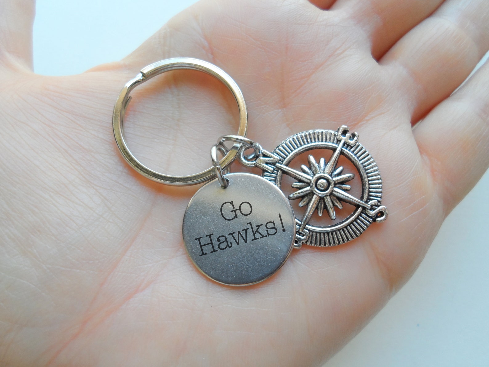 Compass Charm Keychain With Custom Engraved Disc Graduation Etsy
