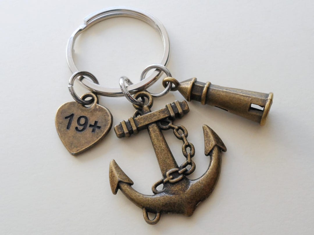 Lighthouse Key Chain Bronze Anchor & Lighthouse Charm Keychain, Couples Anniversary, Gift ...