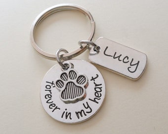 Paw Print Keychain with Custom Engraved Tag, Remembrance Keychain Gift, Dog Keychain, Forever in My Heart Pet Memorial Keychain Customized