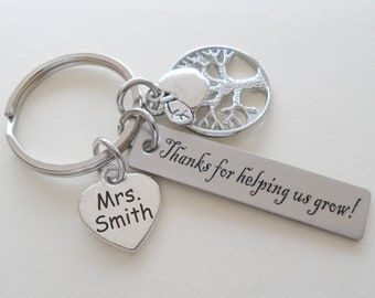 Teacher Appreciation Gift Keychain, Apple & Tree Charm, Grow Tag Gift for Preschool or Elementary Teacher, School Volunteer Gift, PTA Staff