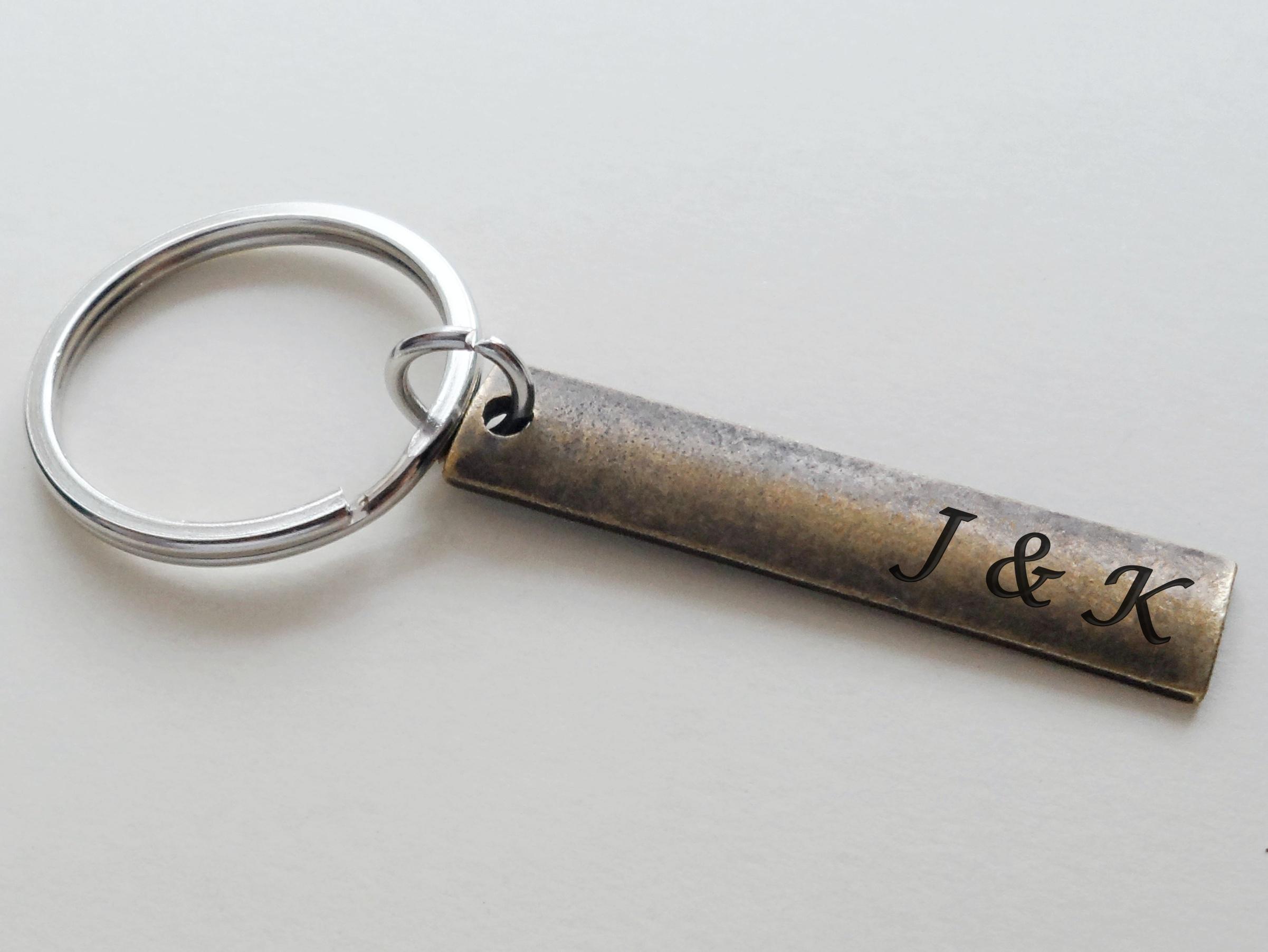 Antique Bronze Small Tag Keychain Custom Engraved, Couples Anniversary Key Ring, Husband, Wife, Girlfriend, Boyfriend Gift