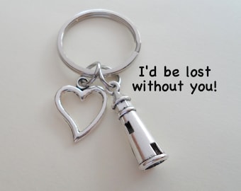 Lighthouse & Heart Keychain, Couples Keychain, Best Friend Gift, Boyfriend Keychain Husband Keychain Gift, Custom Engraved Tag Option