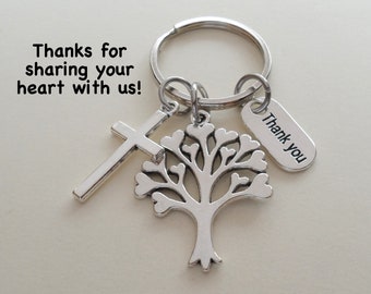 Tree & Cross Charm Keychain, Religious Teacher Appreciation Gift, Gift for Mom, Grandma, Teacher Gift, School Volunteer Gift, Staff Gift