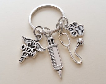Doctor of Veterinary Medicine Keychain, Veterinarian, Pet & Animal Care Medical Professional, Veterinary Hospital, DVM, Stethoscope Charm