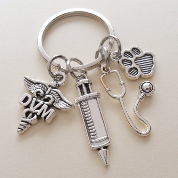 Doctor of Veterinary Medicine Keychain, Veterinarian, Pet & Animal Care Medical Professional, Veterinary Hospital, DVM, Stethoscope Charm