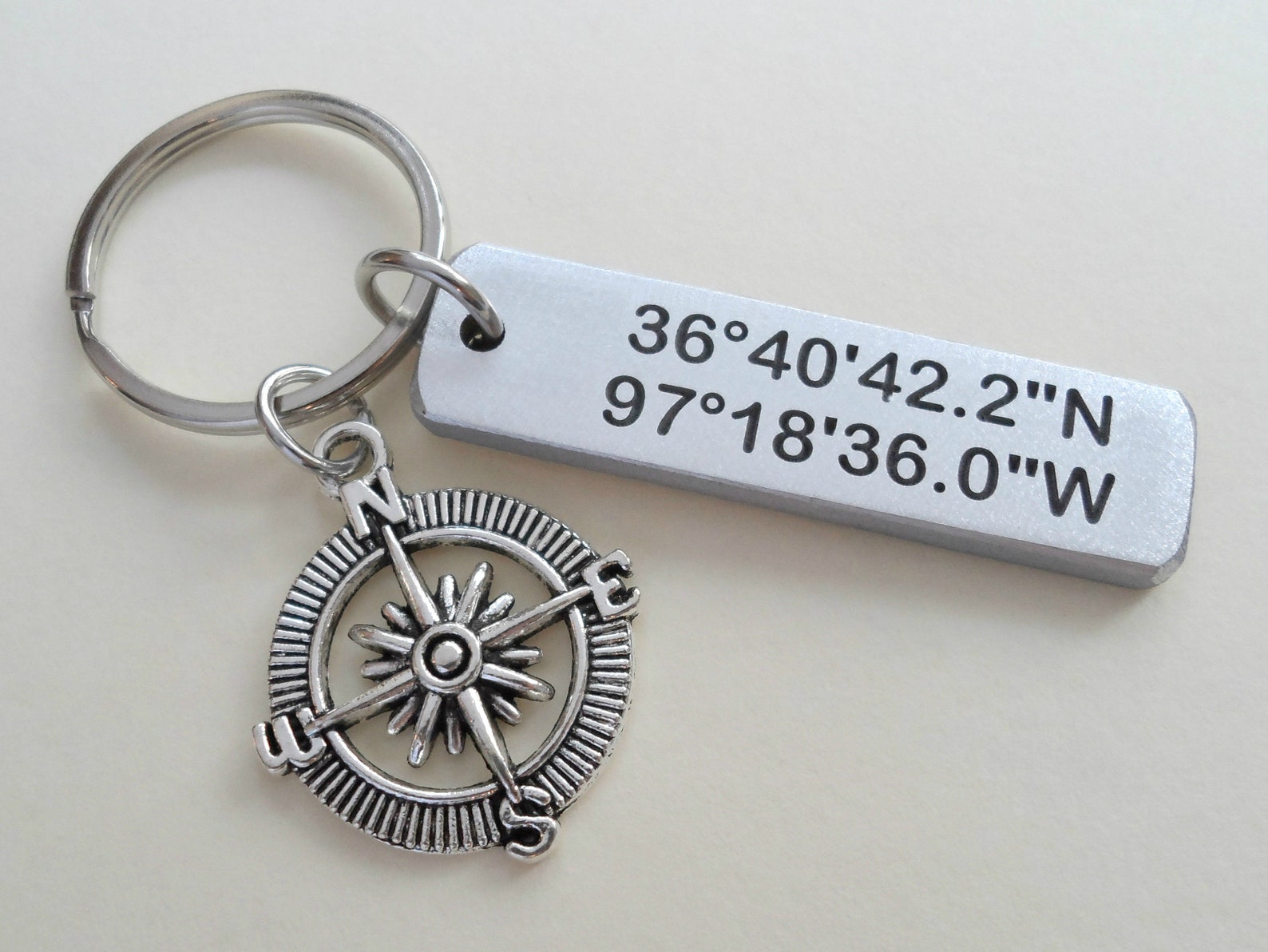 Compass Keychain with Engraved Custom Aluminum Tag Gift for Etsy