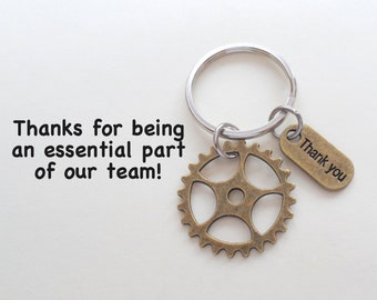 Bronze Gear Charm Keychain, Employee Appreciation Gift Keychain, Employee Gift, Coworker Gift, Work Team Gift, Thank you Gift, Teacher Gift