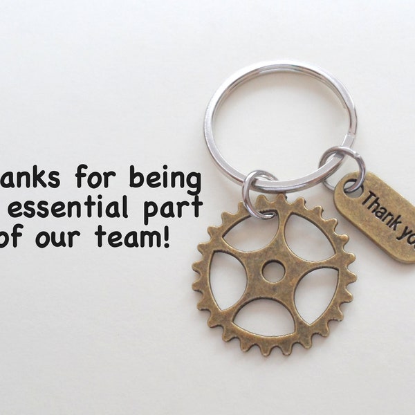 Bronze Gear Charm Keychain, Employee Appreciation Gift Keychain, Employee Gift, Coworker Gift, Work Team Gift, Thank you Gift, Teacher Gift