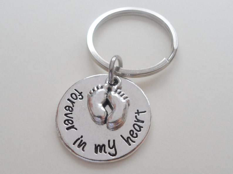 Forever in My Heart Baby Feet Keychain, Mommy's Keychain, Daddy's Keychain, Father's Keychain, Memorial Keychain Gift, Miscarriage Keychain Without RectangleTag