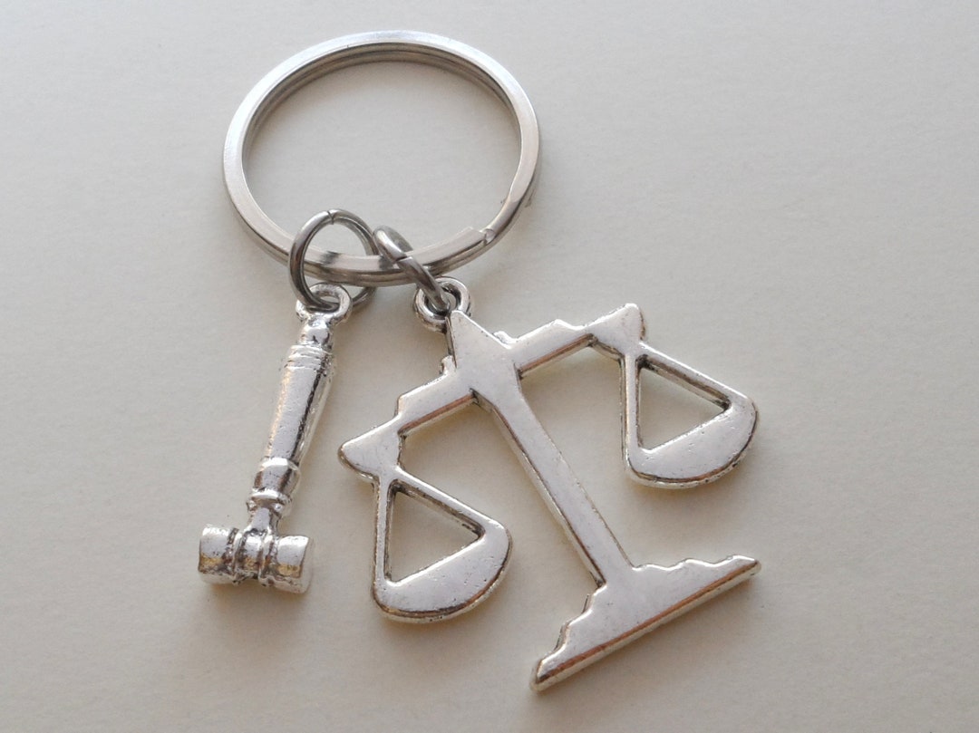 Scales of Law & Justice Keychain, Judges Gavel, Lawyer Keychain
