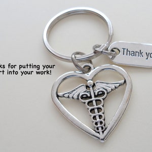 Heart Medical Charm Keychain, Nurse Appreciation Gift Keychain, Employee Gift, Coworker Gift, Work Team Gift, Thank you Gift, RN Gift