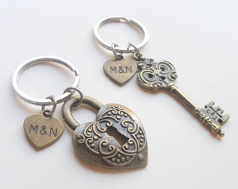 Bronze Key & Lock Keychain Set, Couples Keychains, 8th Year Anniversary Gift, Husband Wife Gift, Girlfriend Boyfriend Gift, 8th Anniversary
