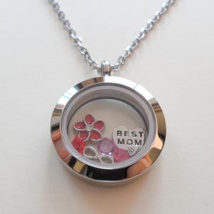 Floating Charm Locket Necklace, Birthstones Necklace, Mothers Necklace, Grandma Necklace, Memorial Gift, Personalized Steel Necklace Gift Medium Plain Circle