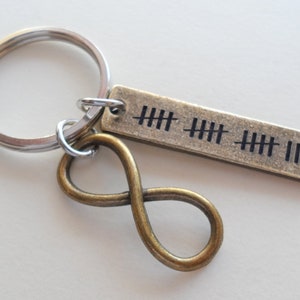 Tally Mark Bronze Infinity Symbol Keychain, Couples Anniversary, Gift for Girlfriend Boyfriend, Key Chain 8 Year or 19 Year Anniversary Gift