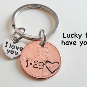 Personalized Couple Keychain, Lucky Penny Keychain, Initial Key Chain, Anniversary Gift for Husband, Wife, Boyfriend Girlfriend Keychain