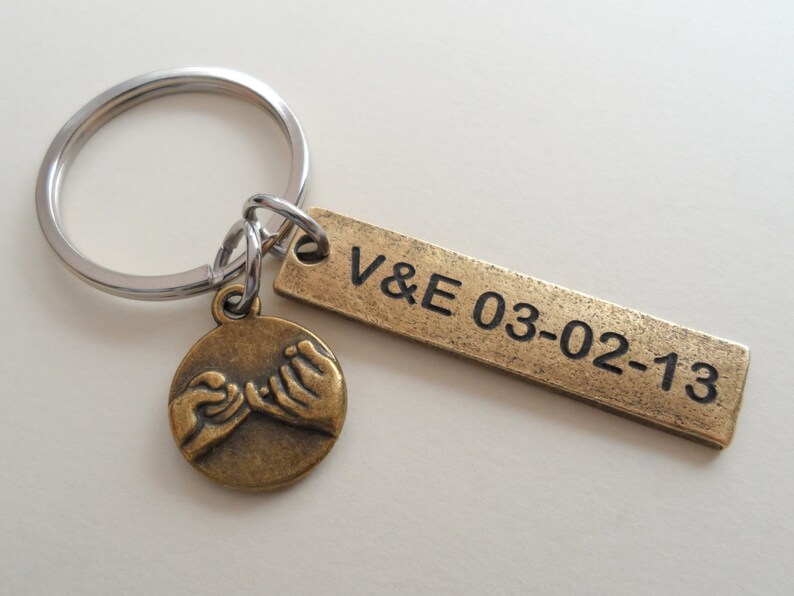 2 Bronze Pinky Promise Keychains, Couples Keychains, Best Friend Keychains, Gift for Boyfriend, Keychain Gift, Anniversary Gift, 8 Year Gift image 8