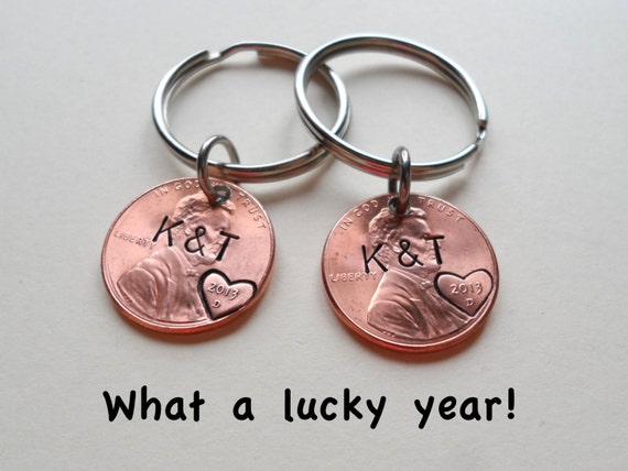 Husband Anniversary Gift I Love You Hand Stamped Penny Accessoires Sleutelhangers & Keycords Sleutelhangers Anniversary Gift Personalized Penny Boyfriend Gift Penny Keychain 
