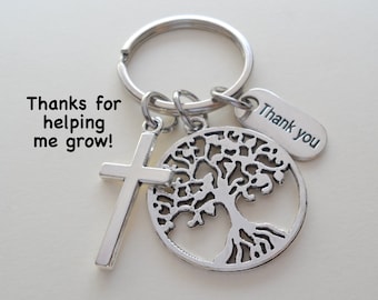 Tree & Cross Charm Keychain, Religious Teacher Appreciation Gift, Gift for Mom, Grandma, School Volunteer Gift, Staff Gift