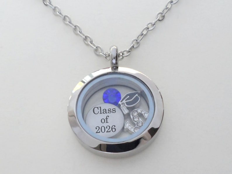 Graduation Floating Charm Locket Necklace, Medium Circle Locket, Class ...