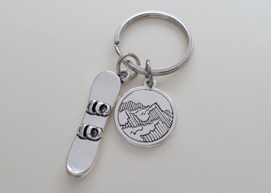 Snowboard & Mountain Charm Keychain, Graduation Gift, Graduate Gift
