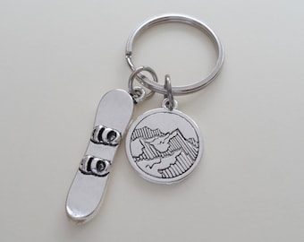 Snowboard & Mountain Charm Keychain, Graduation Gift, Graduate Gift, Snowboarder Keychain, Encouragement Gift Keychain, Snowboarding Charm