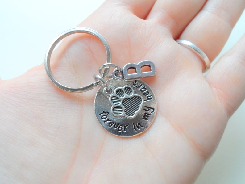 Paw Print Keychain, Remembrance Keychain, Dog Keychain, Pet Memorial Keychain, Customized Keychain Gift, Initial Charm, Forever in My Heart image 4