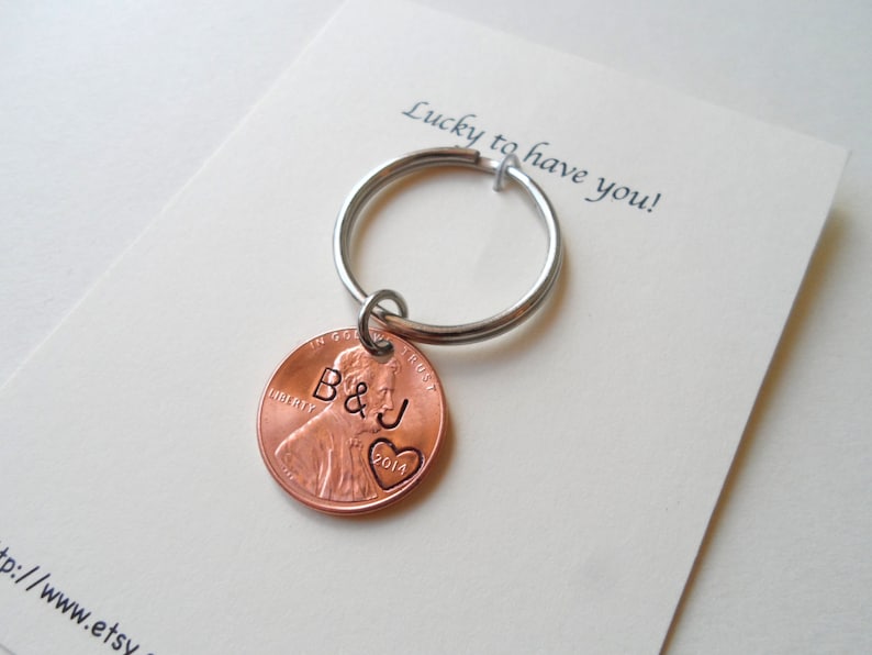 Personalized Penny Keychain, Couples Keychain, Lucky Penny, Anniversary Gift, Husband Wife Key Chain, Boyfriend Girlfriend Gift, Customized Bild 5