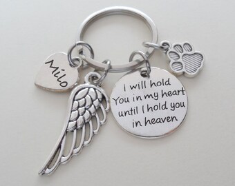 Paw Print Keychain with Custom Engraved Heart, Remembrance Keychain Gift, Dog Keychain, I Will Hold You in My Heart Pet Memorial Keychain