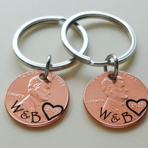 Personalized Couple Keychains, 2 Lucky Penny Keychains, Anniversary Gift for Husband, Wife, Boyfriend Girlfriend Key Chain